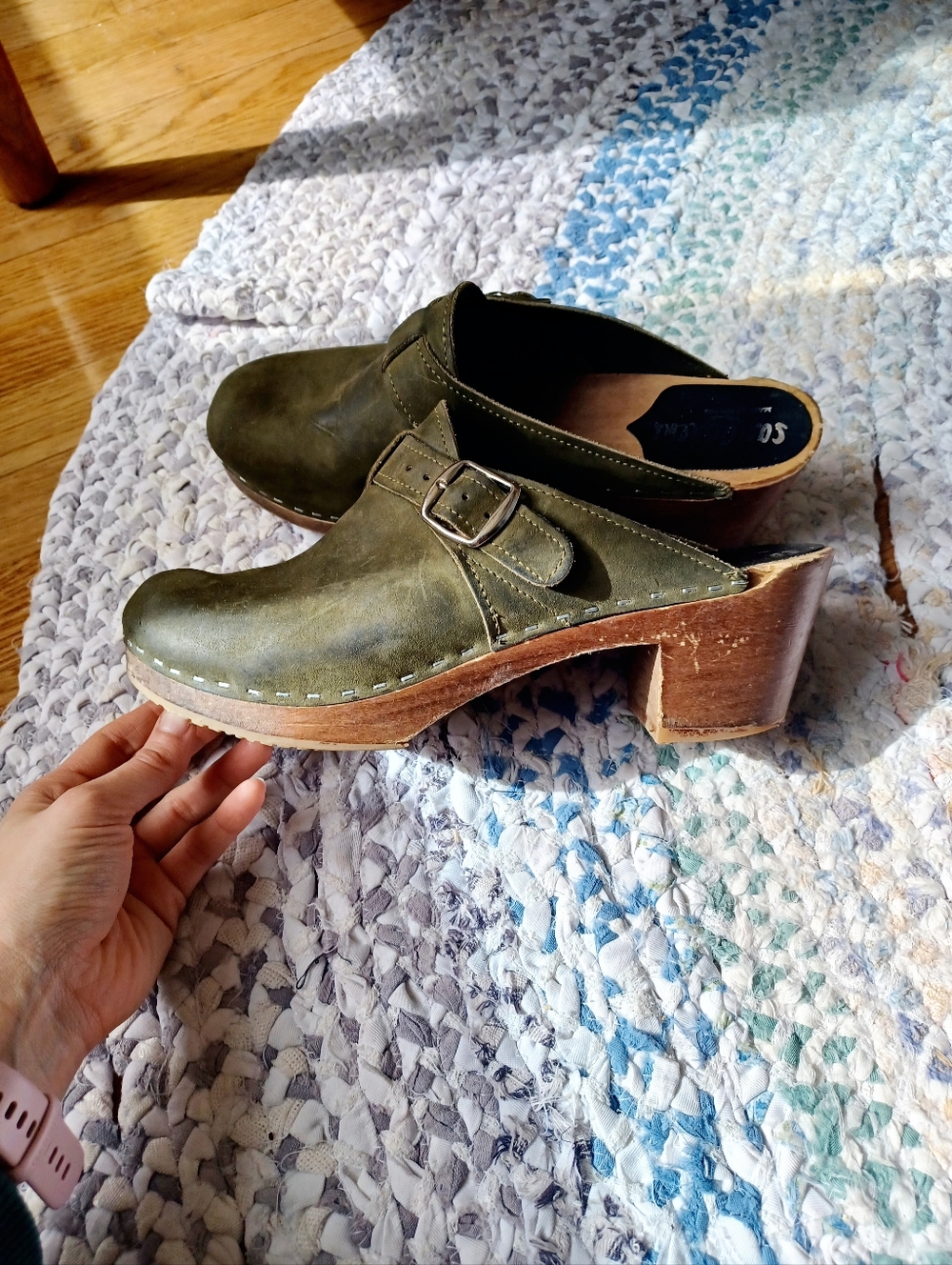 Sandgrens Olive Green Women's Leather Clog Heels Size 41 - Picture 8 of 8